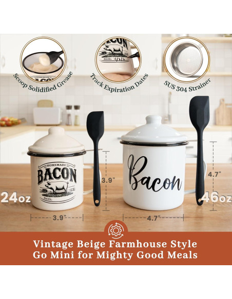 Contenedor de Grasa de Tocino 710ml con Colador y Espátula