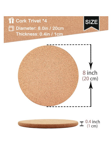 Trivets de corcho KITLAB, 4 piezas, 20.3 cm, resistentes al calor