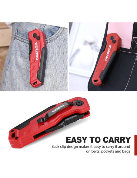 Cuchillo Utility Plegable WORKPRO Rojo con 13 Cuchillas SK5