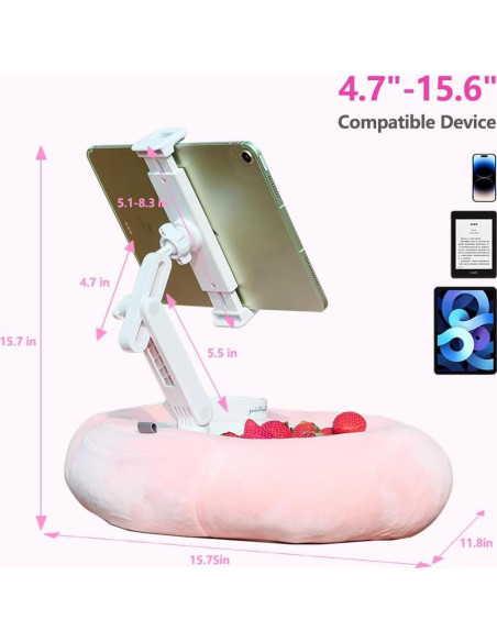 Soporte Almohada para Tablet NKV Rosa Ajustable 4.7-15.6"