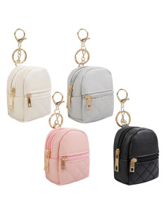 4 Mini Bolsas Cosméticas Llavero PU para Mujeres - Negro, Beige, Rosa, Gris