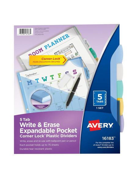 Separadores de Esquina Avery de Plástico 5 Tabuladores Multicolor