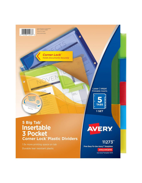 Separadores Avery de Plástico para Carpetas 3 Anillas - 5 Pestañas Multicolor Separadores Avery de Plástico para Carpetas 3 Anillas - 5 Pestañas Multicolor