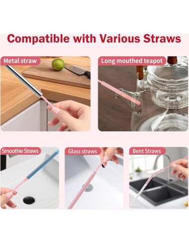 Set de 2 Cepillos Limpiadores de Pajitas Cabipeove 25cm Rosa