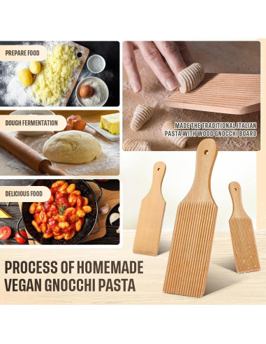 3 Palas de Gnocchi de Madera Newtay 23 x 7 cm Herramientas Pasta