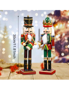 2 Piezas Soldados Cascanueces de Madera 30cm Decoración Navideña 2