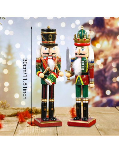 2 Piezas Soldados Cascanueces de Madera 30cm Decoración Navideña