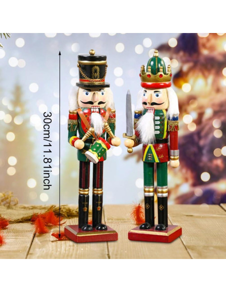 2 Piezas Soldados Cascanueces de Madera 30cm Decoración Navideña