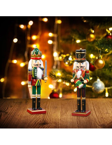 2 Piezas Soldados Cascanueces de Madera 30cm Decoración Navideña