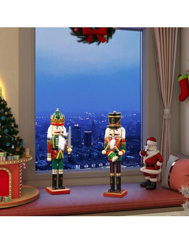 2 Piezas Soldados Cascanueces de Madera 30cm Decoración Navideña