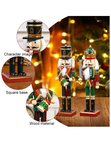 2 Piezas Soldados Cascanueces de Madera 30cm Decoración Navideña