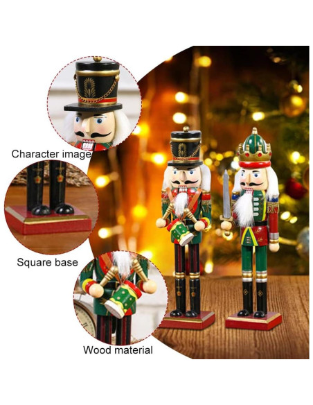 2 Piezas Soldados Cascanueces de Madera 30cm Decoración Navideña