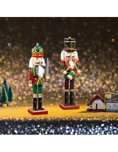 2 Piezas Soldados Cascanueces de Madera 30cm Decoración Navideña