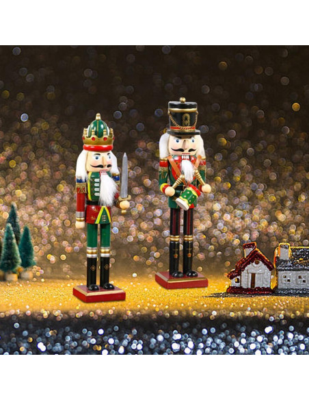 2 Piezas Soldados Cascanueces de Madera 30cm Decoración Navideña