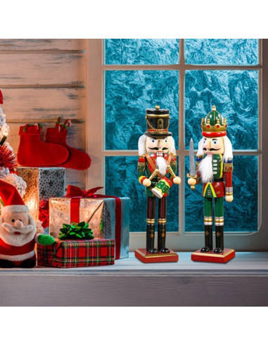 2 Piezas Soldados Cascanueces de Madera 30cm Decoración Navideña