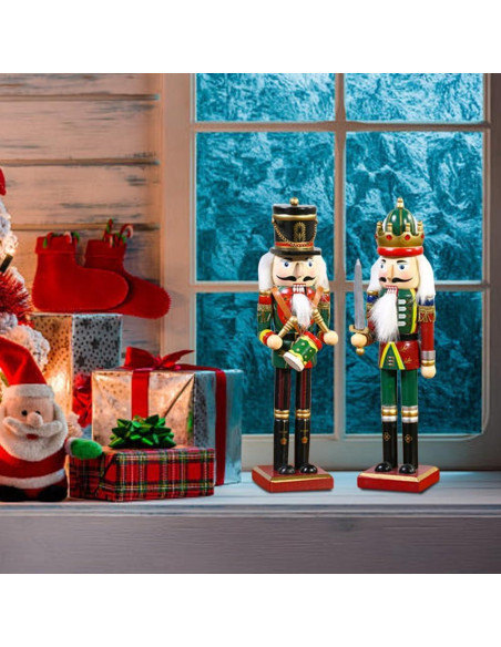 2 Piezas Soldados Cascanueces de Madera 30cm Decoración Navideña