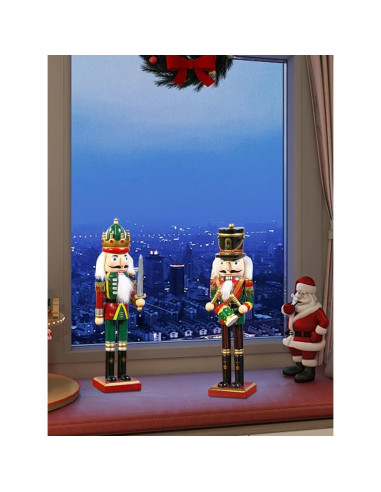 2 Piezas Soldados Cascanueces de Madera 30cm Decoración Navideña