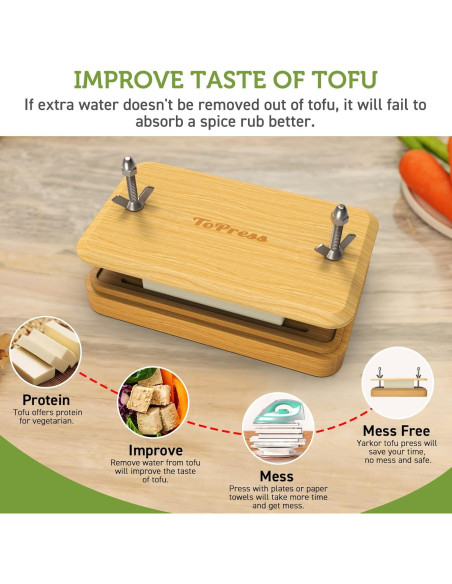 Prensa de Tofu YARKOR de Bambú con Colador y Bandeja 0.45kg Prensa de Tofu YARKOR de Bambú con Colador y Bandeja 0.45kg
