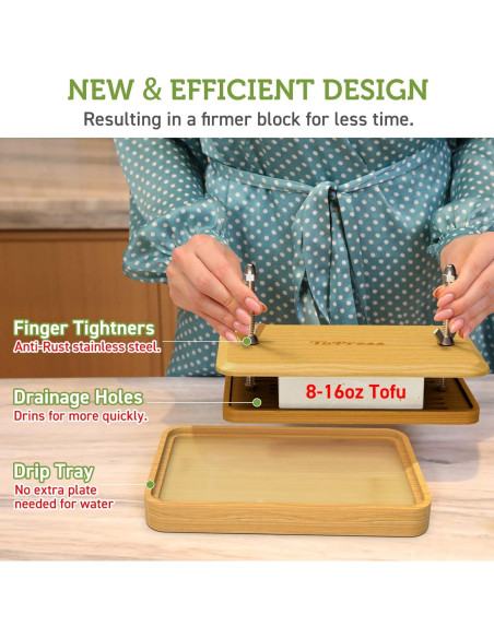 Prensa de Tofu YARKOR de Bambú con Colador y Bandeja 0.45kg Prensa de Tofu YARKOR de Bambú con Colador y Bandeja 0.45kg