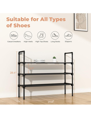 Estante para Zapatos LANTEFUL 3 Niveles Negro, Organizador Compacto