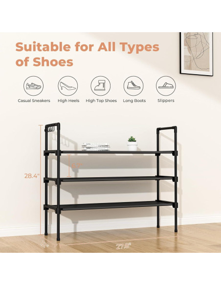 Estante para Zapatos LANTEFUL 3 Niveles Negro, Organizador Compacto