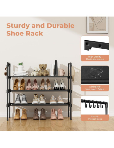 Estante para Zapatos LANTEFUL 3 Niveles Negro, Organizador Compacto