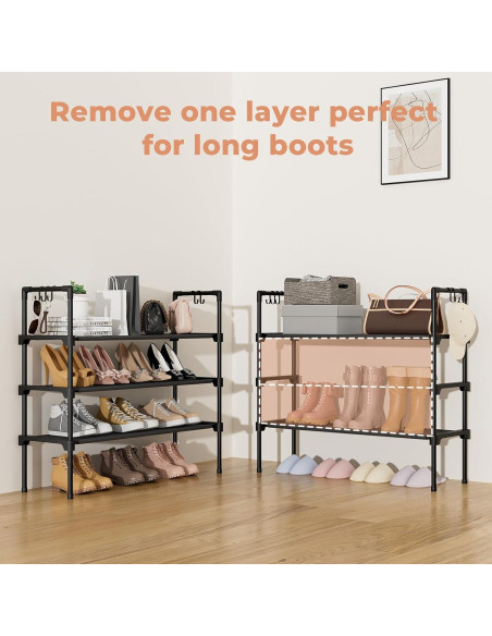 Estante para Zapatos LANTEFUL 3 Niveles Negro, Organizador Compacto