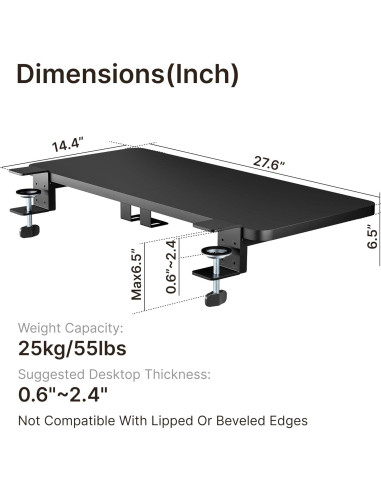 Bandeja Extensora de Escritorio PEGZONE 71.12x36.58cm Soporte Laptop