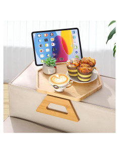 Mesa de brazo Jolitac de madera natural para sofá - 27.7x20.1 cm