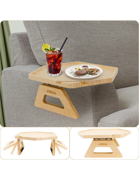 Mesa de brazo Jolitac de madera natural para sofá - 27.7x20.1 cm