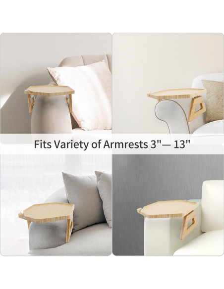 Mesa de brazo Jolitac de madera natural para sofá - 27.7x20.1 cm