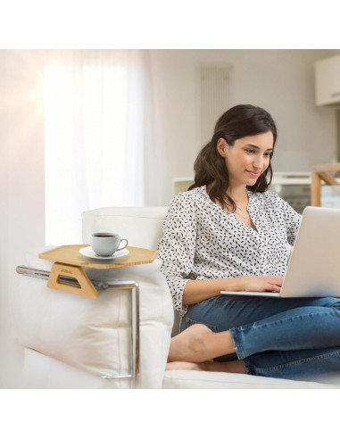 Mesa de brazo Jolitac de madera natural para sofá - 27.7x20.1 cm