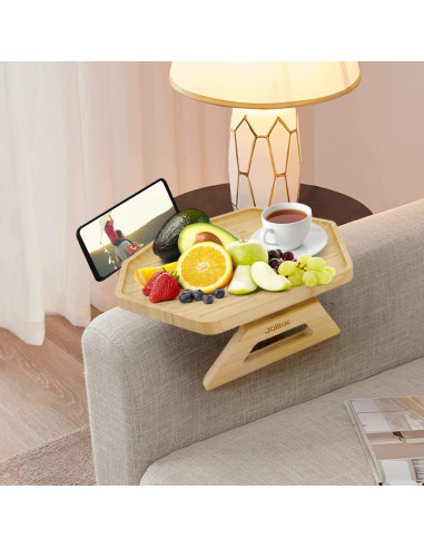 Mesa de brazo Jolitac de madera natural para sofá - 27.7x20.1 cm