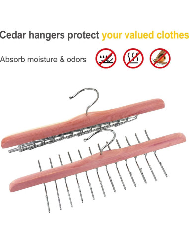 Perchas de Madera de Cedro TOPIA HANGER para Corbatas - 24 Clips