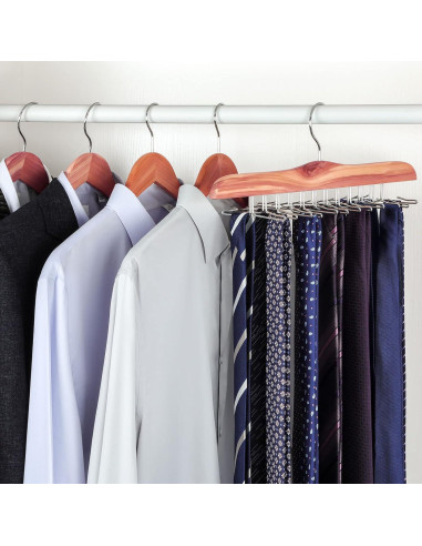 Perchas de Madera de Cedro TOPIA HANGER para Corbatas - 24 Clips