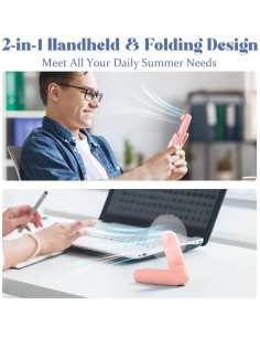 Ventilador Portátil de Mano Lerat A25 Rosa Plegable 2 en 1 2