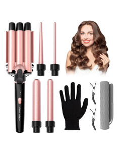 Plancha de Rizar 5 en 1 Prubensic Rosa con Barriles Intercambiables