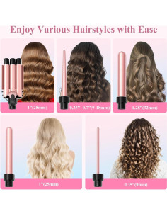 Plancha de Rizar 5 en 1 Prubensic Rosa con Barriles Intercambiables 2