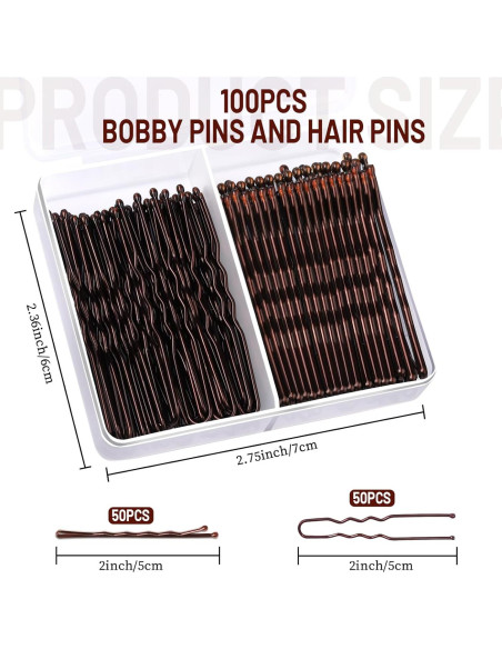 Set de 100 Horquillas Marrones Teenitor 5.08cm para Cabello