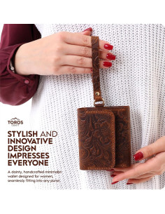 Cartera de muñeca de cuero floral para mujer - Marrón oscuro 2