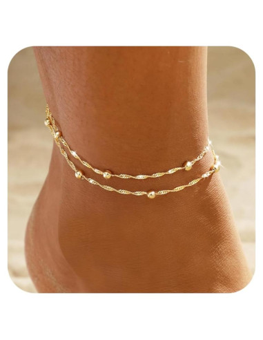 Pulsera de Tobillo Jecomy Oro 14K Hipoalergénica 21.1 cm
