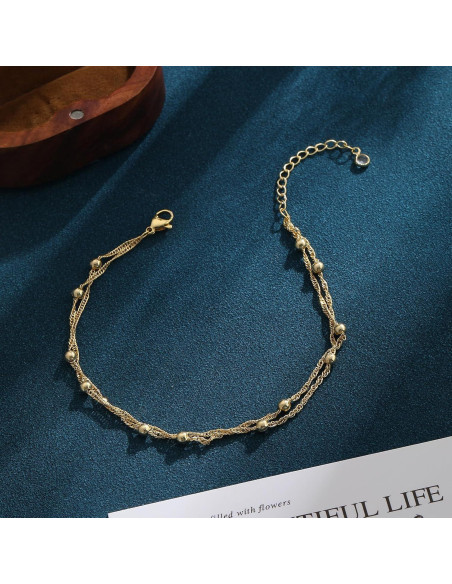 Pulsera de Tobillo Jecomy Oro 14K Hipoalergénica 21.1 cm