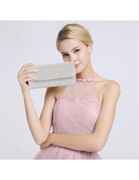 Bolso Clutch Brillante lovyoCoCo Plata 20x10x5 cm para Mujeres