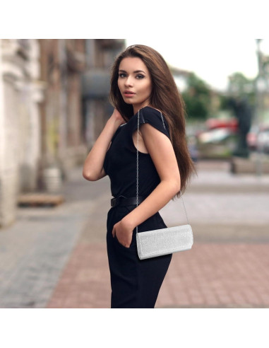 Bolso Clutch Brillante lovyoCoCo Plata 20x10x5 cm para Mujeres