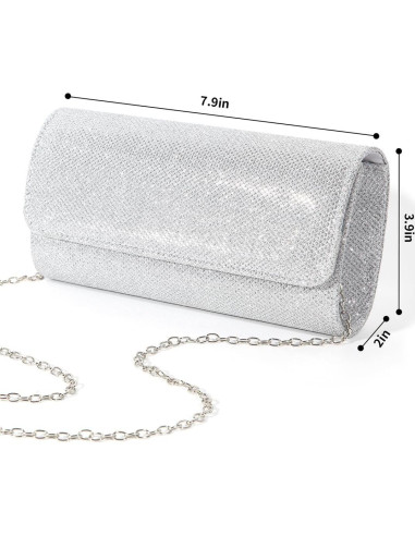 Bolso Clutch Brillante lovyoCoCo Plata 20x10x5 cm para Mujeres