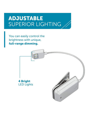 Luz de Libro LED WITHit Quad Clip On Plata - Brillo Regulable