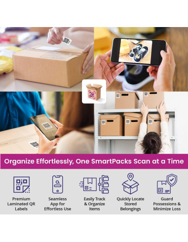 Etiquetas QR SmartPacks - 48 etiquetas para mudanza y almacenamiento