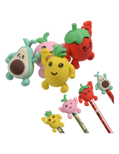 Borradores de Lápiz 3D Frutas HILAZA - 16 Piezas Coloridas