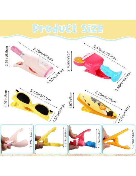 Clips para Toallas de Playa Honoson - 16 Piezas, 8 Estilos