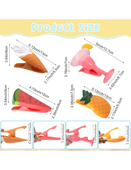 Clips para Toallas de Playa Honoson - 16 Piezas, 8 Estilos